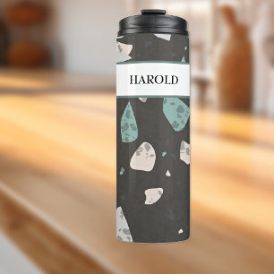Meergrüne Akzente Erdtöne Terrazzo-Muster 16oz Thermosbecher