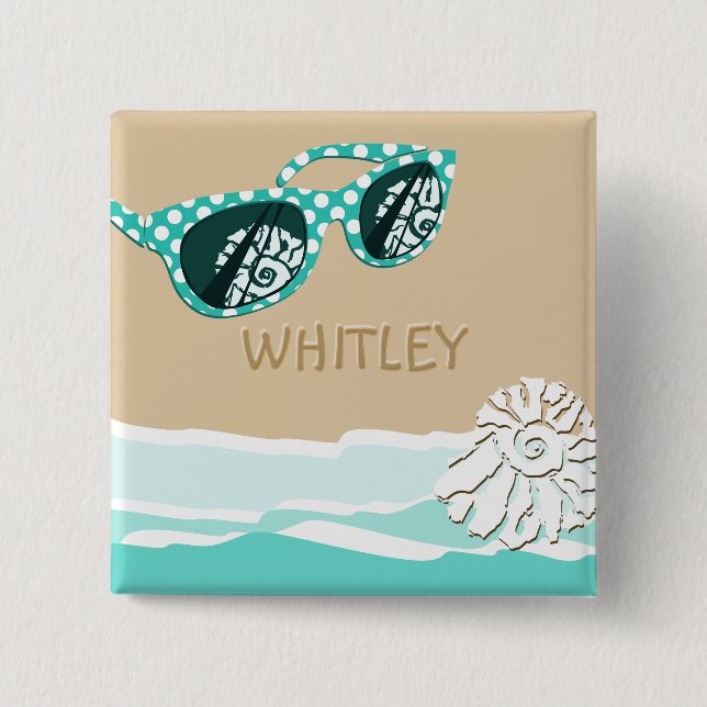 Meergrüne Punkte Sonnenbrille Name Beach Shell Button (Vorderseite)