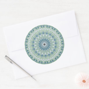 Meergrünes und blaues Küstenmandala-Muster Runder Aufkleber