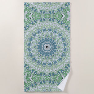 Meergrünes und blaues Küstenmandala-Muster Strandtuch
