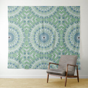 Meergrünes und blaues Küstenmandala-Muster Wandteppich