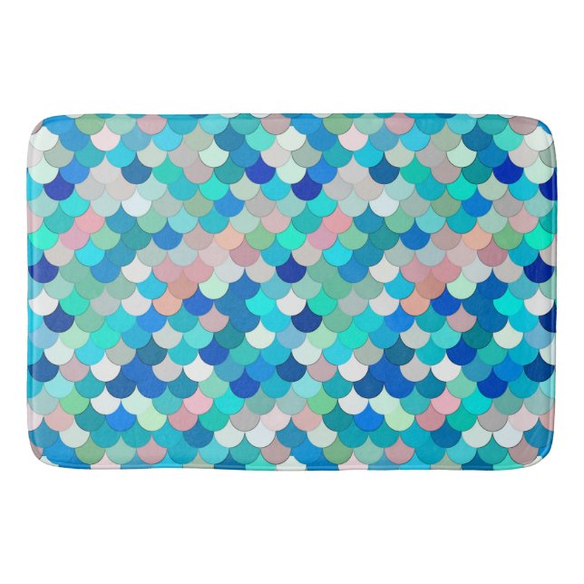 Meerjungenskala, Aqua, Muschel Pink und Cobalt Badematte (Vorderseite)