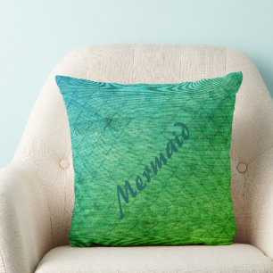 Meerjungenskala in Hell Green und Aqua Blue Kissen