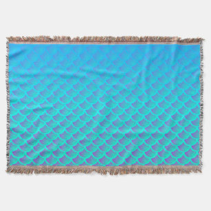 Meerjungfernmuster in Aqua Blue und Lila Decke