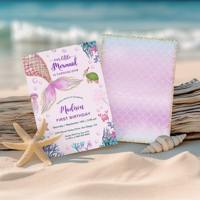 Meerjungfrau 1. Geburtstag Party Einladung (Little mermaid 1st birhtday party invitation)