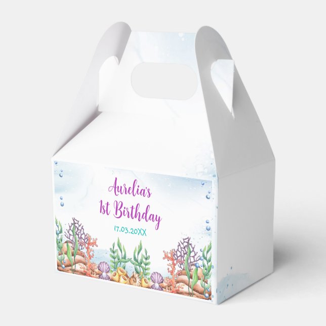 Meerjungfrau 1. Geburtstag Party Oneder Geschenkschachtel (Vorderseite)