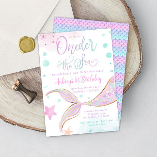 Meerjungfrau 1. Geburtstag Pool Party unter dem Me Einladung