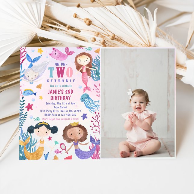 Meerjungfrau 2. Geburtstag Party Foto Einladung (Von Creator hochgeladen)