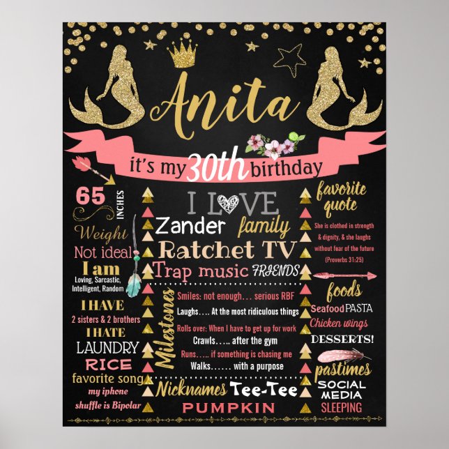 Meerjungfrau 30. Erwachsenenkuchen Schmutz Tafel S Poster (Vorne)