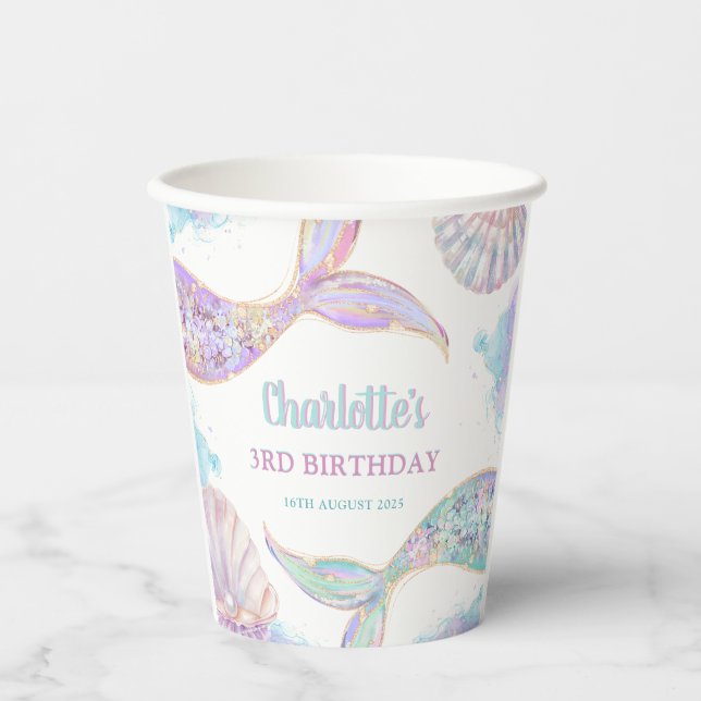 Meerjungfrau 3. Geburtstag Pappbecher (Vorderseite)