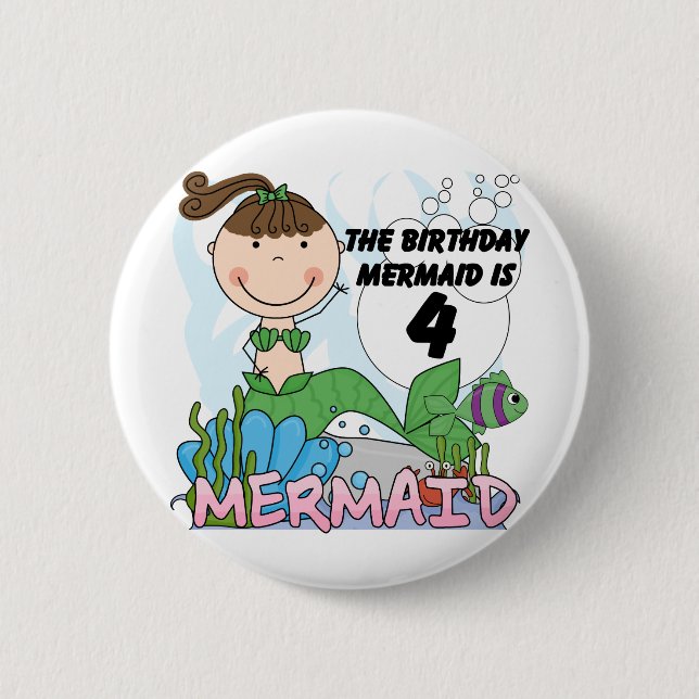 Meerjungfrau 4. Geburtstag T - Shirt und Geschenke Button (Vorderseite)