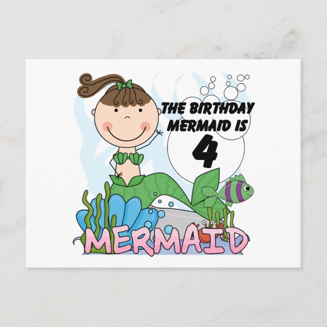 Meerjungfrau 4. Geburtstag T - Shirt und Geschenke Postkarte (Vorderseite)