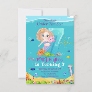 Meerjungfrau am 7. Geburtstag Einladung