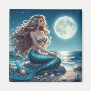 Meerjungfrau am Strand in der Nacht Magnet