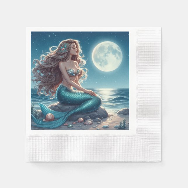 Meerjungfrau am Strand in der Nacht Serviette (Vorderseite)