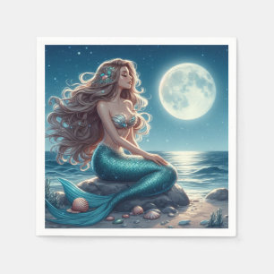 Meerjungfrau am Strand in der Nacht Serviette