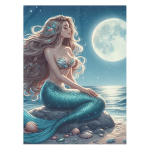 Meerjungfrau am Strand in der Nacht Tischdecke