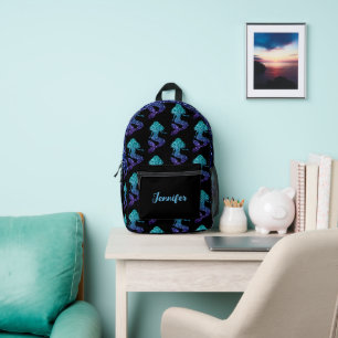 Meerjungfrau aqua blau Glitzer individueller Name Bedruckter Rucksack
