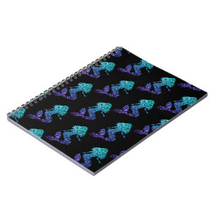 Meerjungfrau aqua blau ombre Glitzer Muster schwar Notizblock
