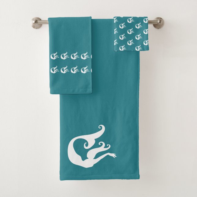 Meerjungfrau aquamarin blau und weiß badhandtuch set (Insitu)