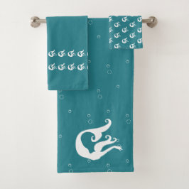 Meerjungfrau aquamarin blau und weiß badhandtuch set