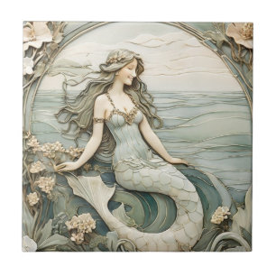 Meerjungfrau Art Nouveau Imitats Relief Minze R Oz Fliese