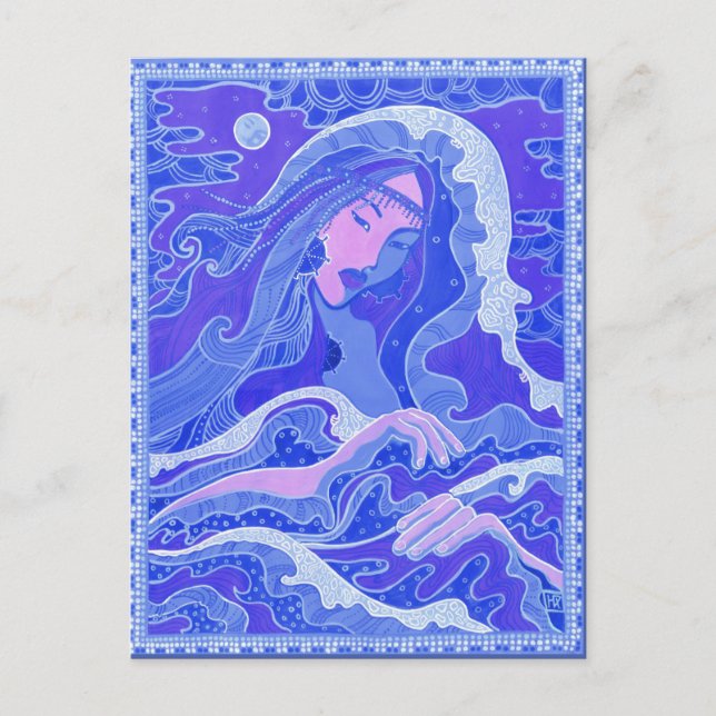 Meerjungfrau, asiatisches Mädchen, blaurosa Postkarte (Vorderseite)