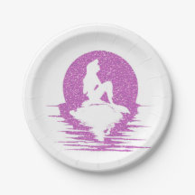 Meerjungfrau auf einem Felsen - rosa Glitzer