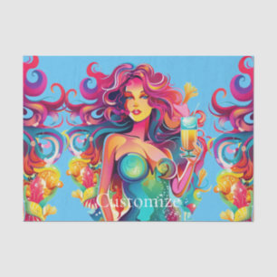 Meerjungfrau auf Regenbogenhaar mit Cocktail Seidenpapier