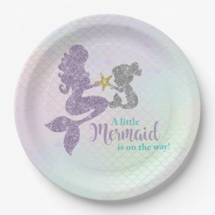 Meerjungfrau-Baby-Duschen-Lavendel-aquamariner Pappteller