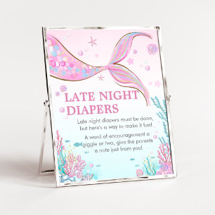Meerjungfrau-Baby-Shower-Schild für späte Windeln Poster