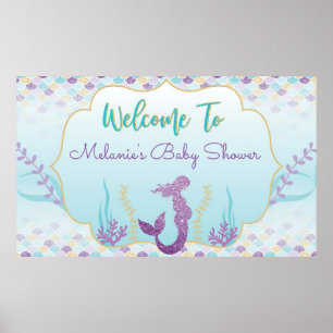 Meerjungfrau Baby Shower Willkommen Hintergrund Po Poster