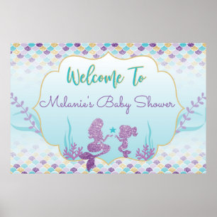 Meerjungfrau Baby Shower Willkommen Hintergrund Po Poster