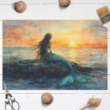 Meerjungfrau beim Sonnenaufgang Art Decoupage