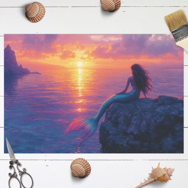 Meerjungfrau beobachtet ein Sunset Art Decoupage Seidenpapier (Von Creator hochgeladen)