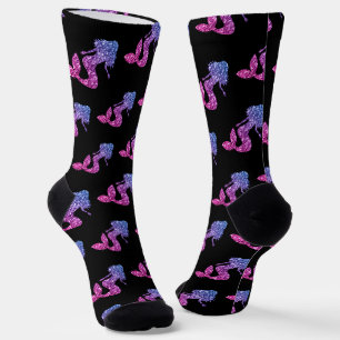 Meerjungfrau blau rosa Ombre Glitzer Muster schwar Socken