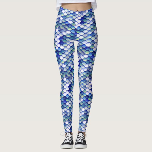 Meerjungfrau-blaues Haut-Muster Leggings (Vorderseite)