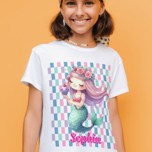 Meerjungfrau-Blöcke rosa Namensmuster T-Shirt