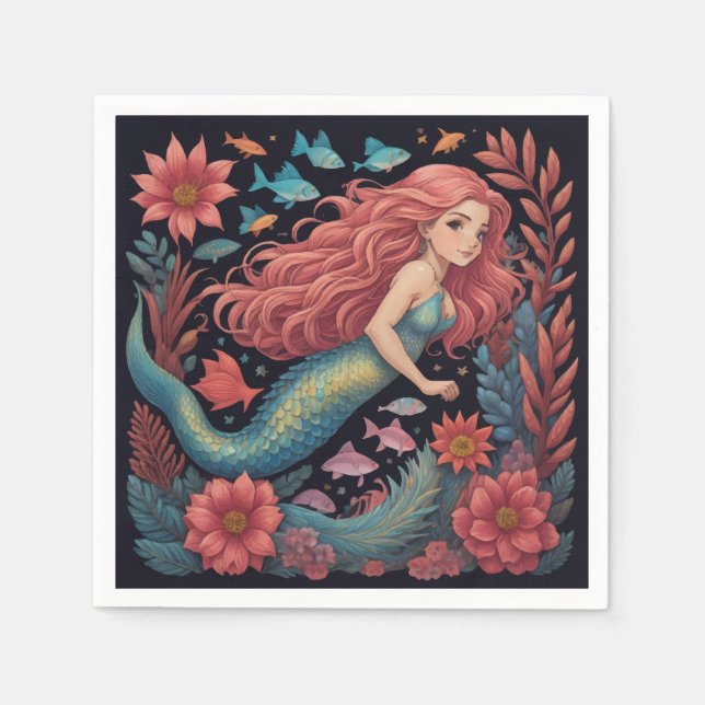 Meerjungfrau Dark Ocean Serviette (Vorderseite)