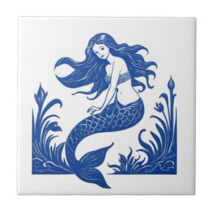 Meerjungfrau Delft Blue und White Sea Life Fliese