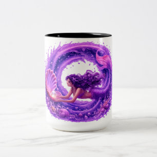 Meerjungfrau Fantasy-Wellen-Kunst mit lila Perle Zweifarbige Tasse