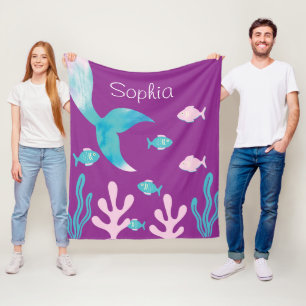 Meerjungfrau Fisch Unter dem Meer Pastell Violett Fleecedecke