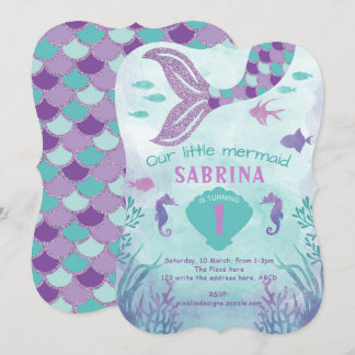 Meerjungfrau, Glitzer, Schwanz, Mädchen Einladung