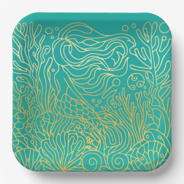 Meerjungfrau - Gold Pappteller (Vorderseite)