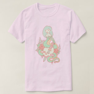 Meerjungfrau-Goth-Schlange- und Totenkopf-T-Shirt  T-Shirt