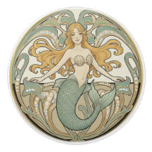 Meerjungfrau Grün Creme & Gold Art Nouveau Ozean M