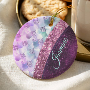 Meerjungfrau Haut rosa silberner falscher Glitter  Keramik Ornament