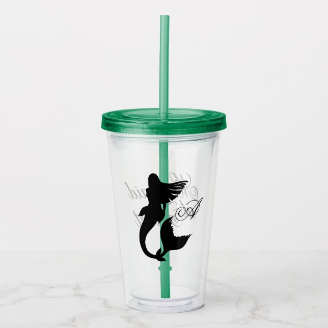 Meerjungfrau in der Silhouette Monogram der Schwar Acryltrinkbecher (Vorderseite)