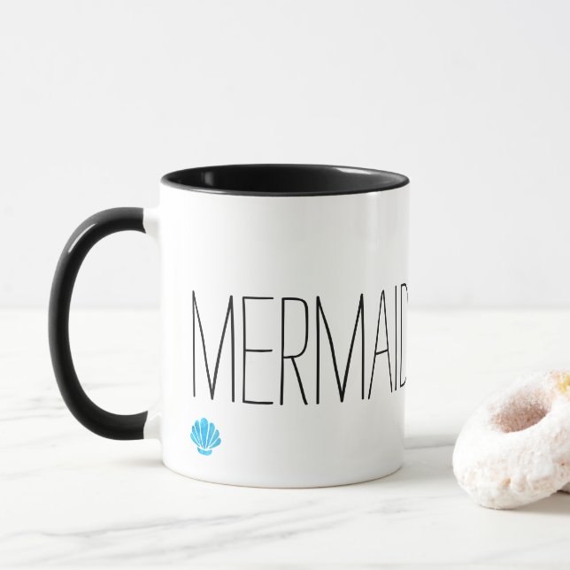 Meerjungfrau in Herz und Blauer Muschel Tasse (Mit Donut)