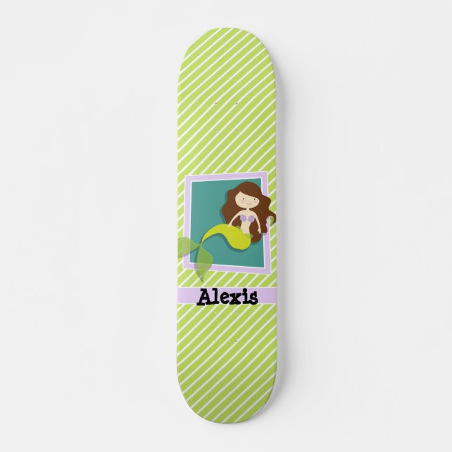 Meerjungfrau; Kalkgrün und Weiß Streifen Skateboard (Vorne)
